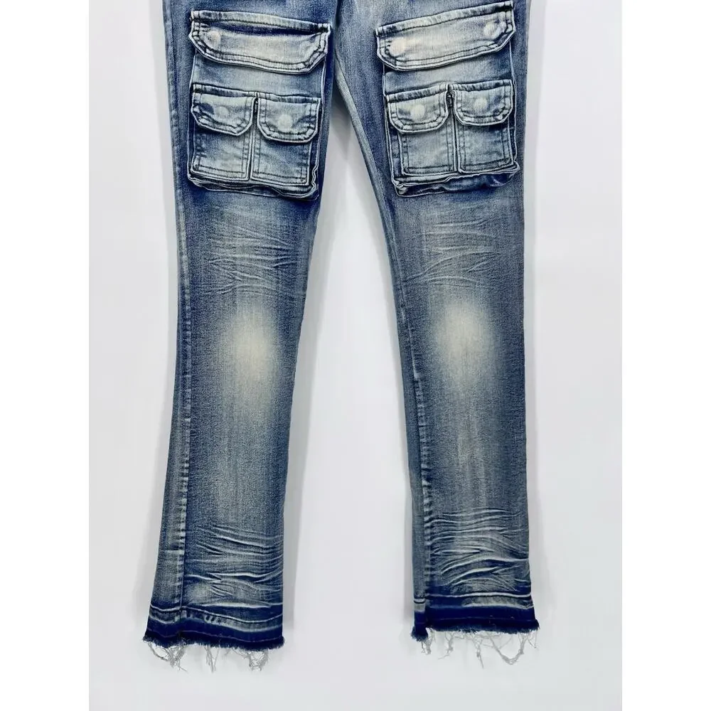 WAIMEA Boys Stacked Fit Cargo Jeans-‎ Size 18 Vintage Wash